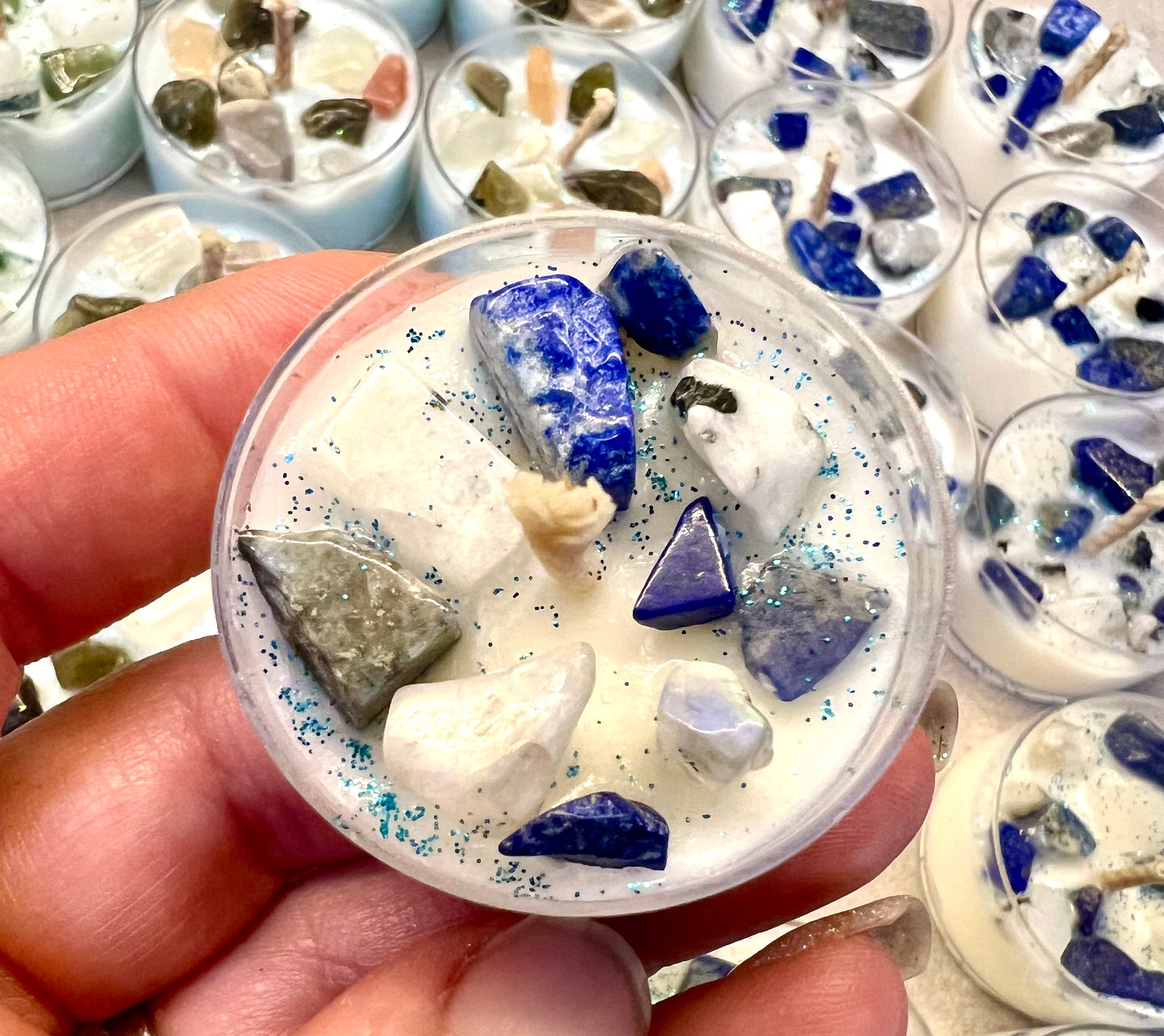 Wellness Collection Crystal Topped Soy Wax Tea Lights | Set of 4 Handmade Candles