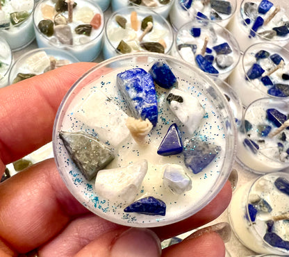 Wellness Collection Crystal Topped Soy Wax Tea Lights | Set of 4 Handmade Candles