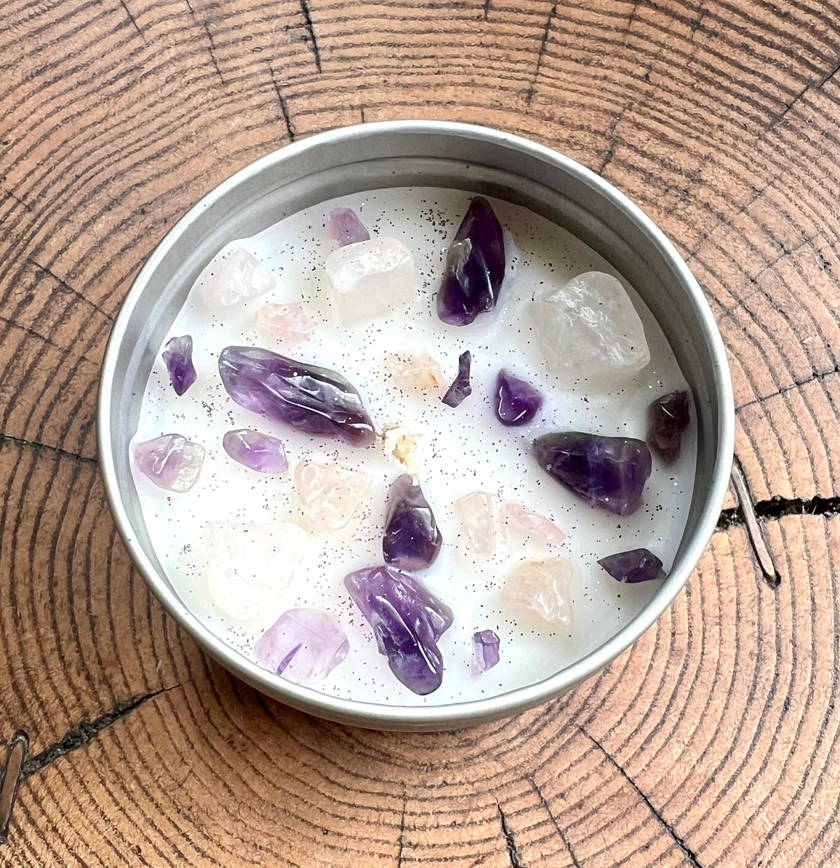 Crystal-Topped Soy Candle in Tin — Choose Your Scent - Crystal Boutique.co.uk