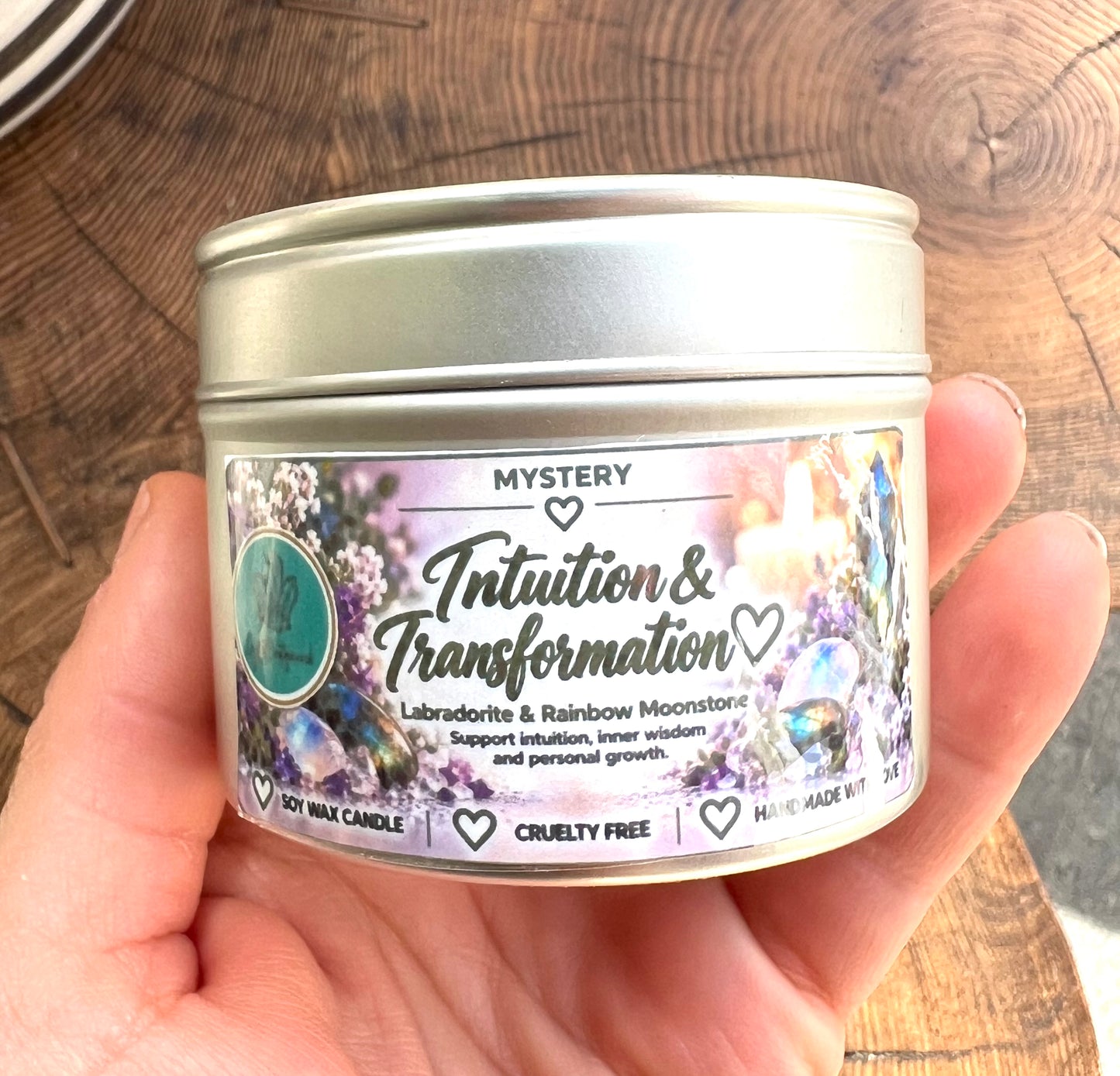 Crystal-Topped Soy Candle in Tin — Choose Your Scent - Crystal Boutique.co.uk