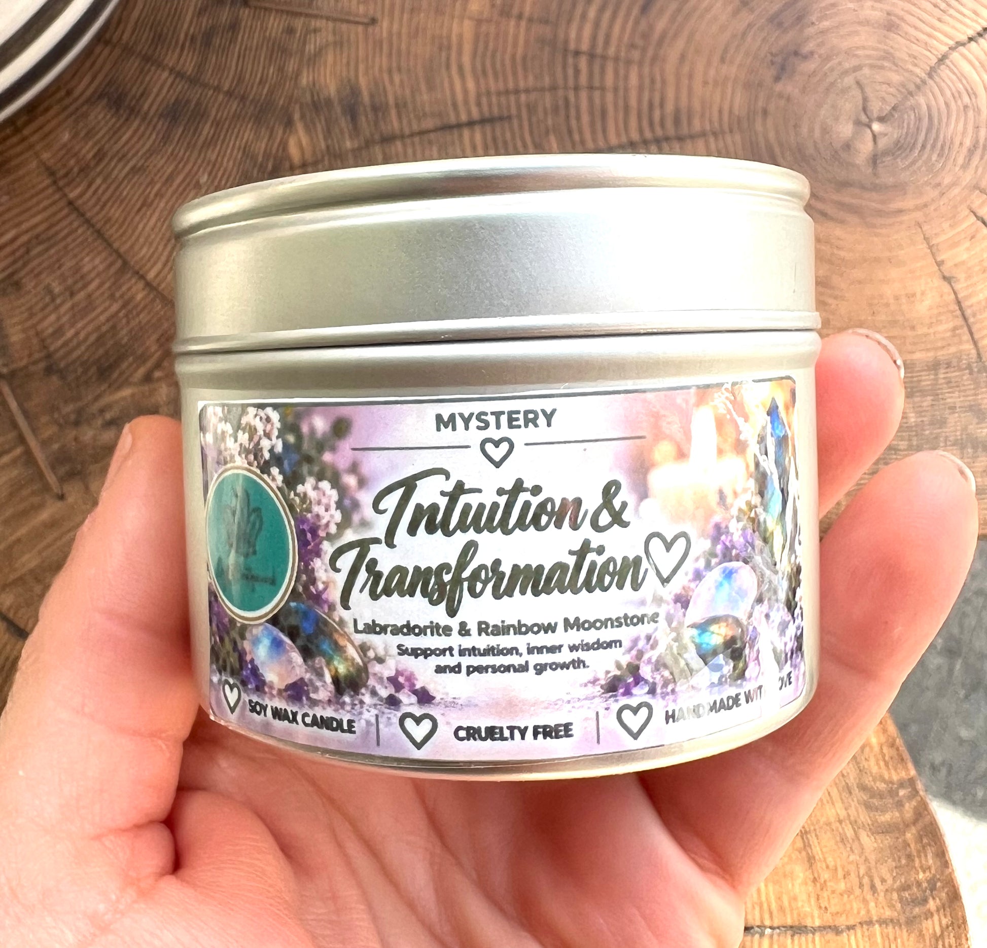 Crystal-Topped Soy Candle in Tin — Choose Your Scent - Crystal Boutique.co.uk