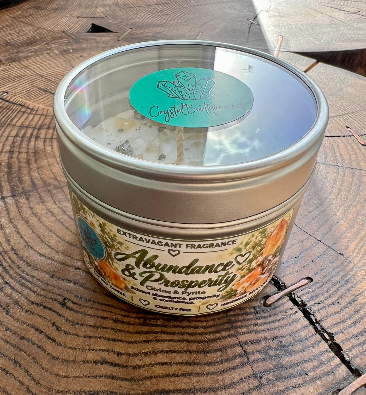 Crystal-Topped Soy Candle in Tin — Choose Your Scent - Crystal Boutique.co.uk