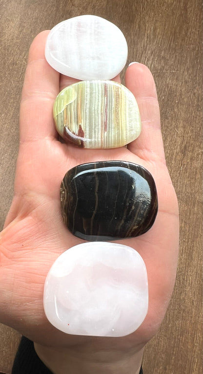 Onyx, Coffee Calcite, Mangano Calcite & Honey Calcite Polished Palmstones