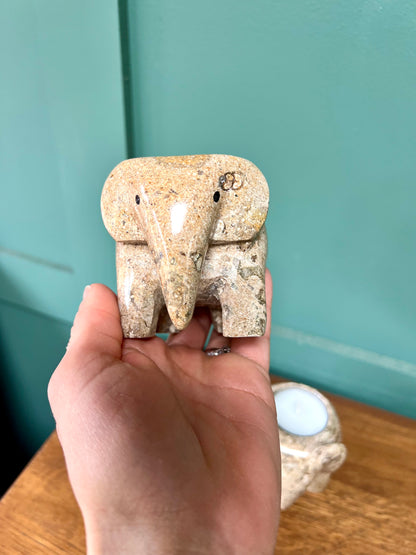 Himalayan Marble Elephant Tea light Holder - Fossilstone