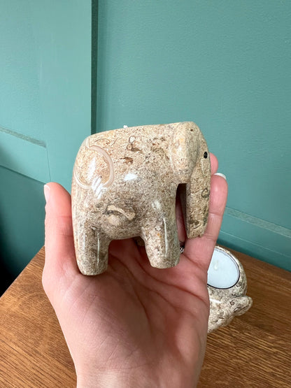Himalayan Marble Elephant Tea light Holder - Fossilstone