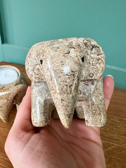Himalayan Marble Elephant Tea light Holder - Fossilstone