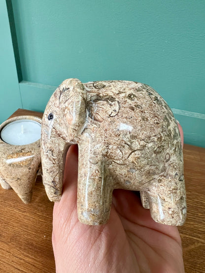 Himalayan Marble Elephant Tea light Holder - Fossilstone