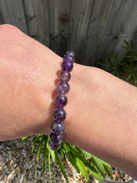 Amethyst Crystal Gemstone 8mm Power Bead Bracelet