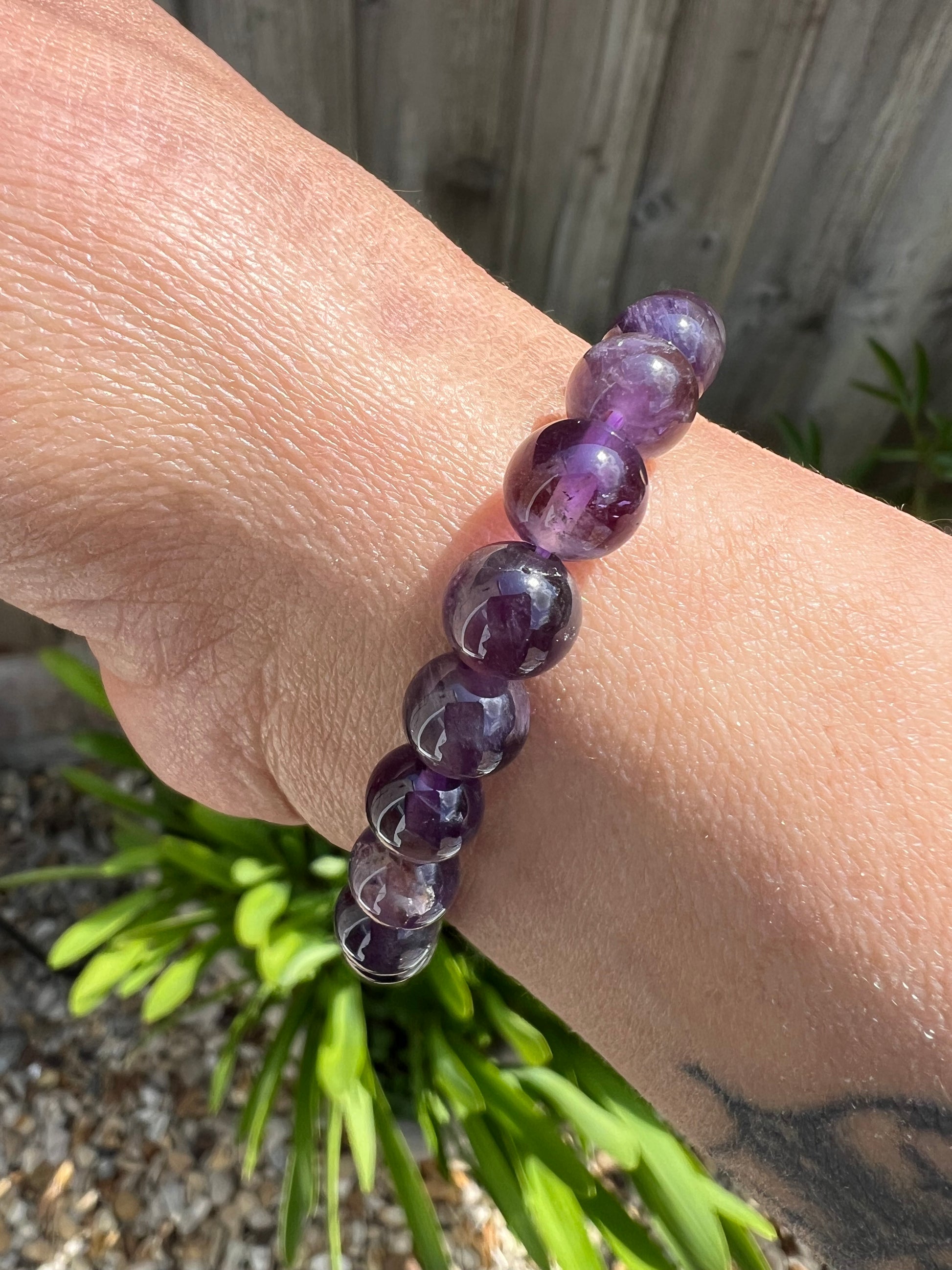 Amethyst Crystal Gemstone 8mm Power Bead Bracelet