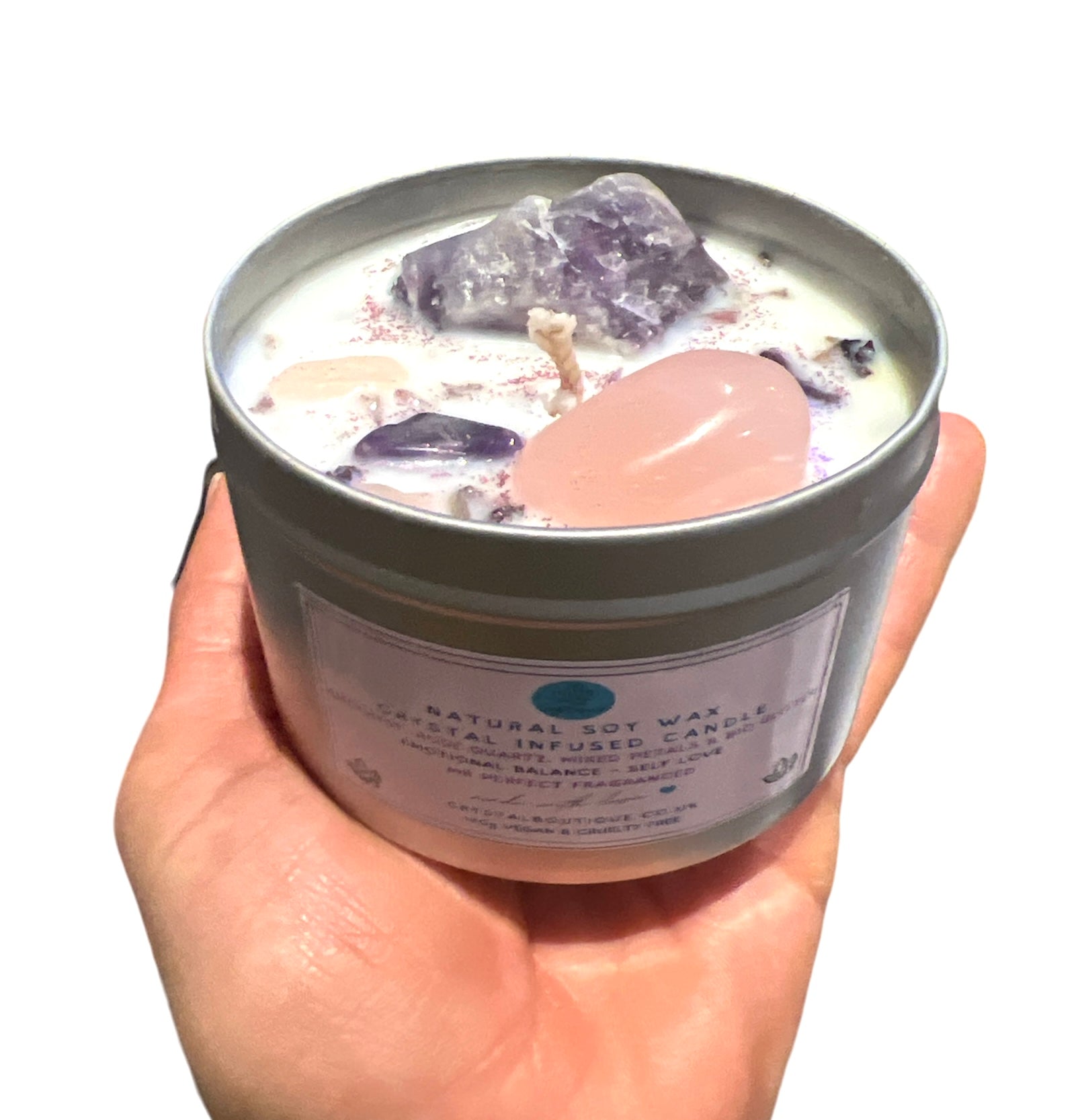 Crystal Infused Hand Poured  Scented Soy Tin Candle 170g