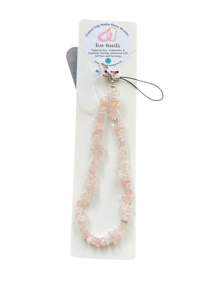 Rose Quartz Crystal Chip Mobile Phone Wristlet Strap