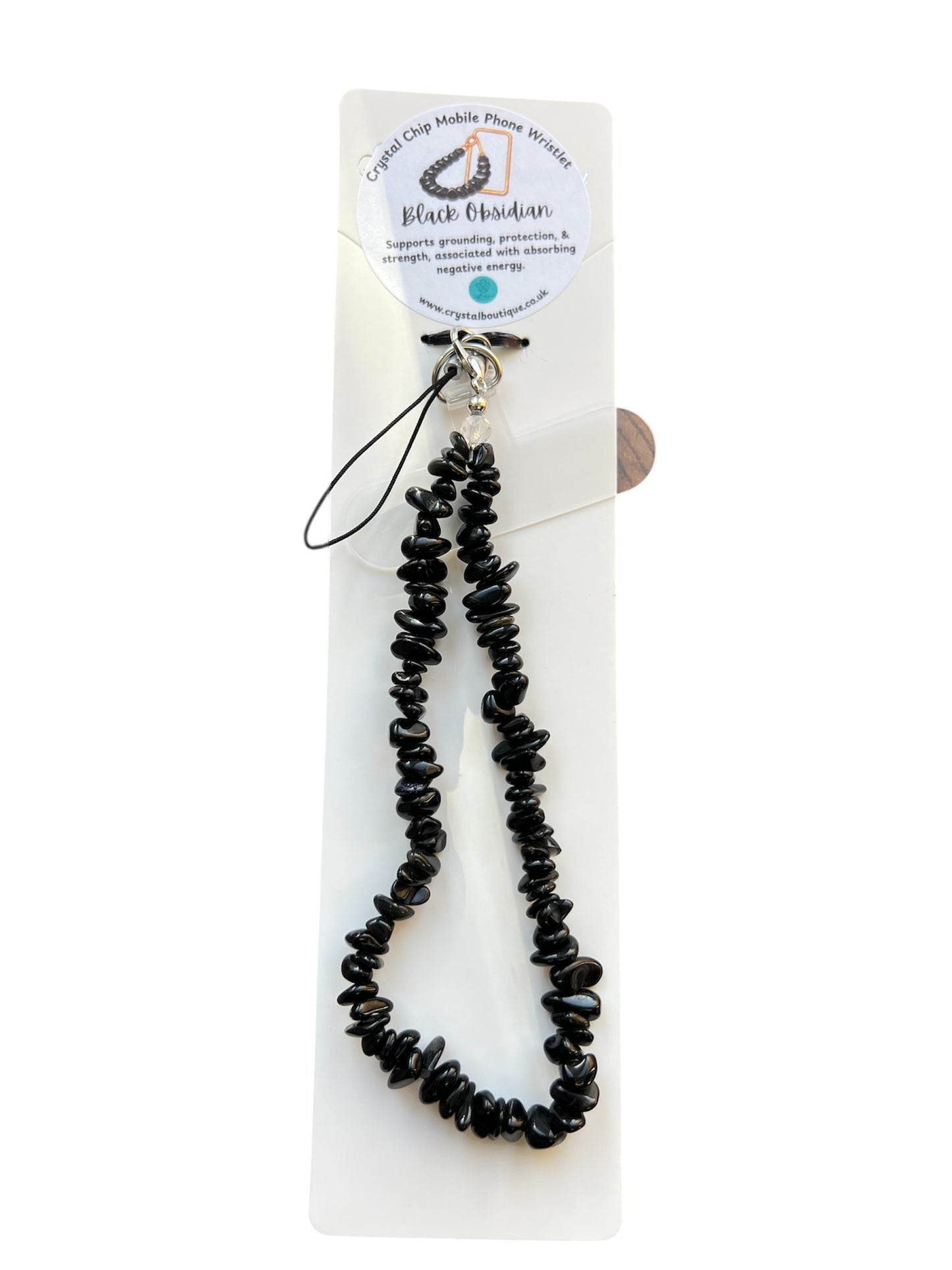 Black Obsidian Crystal Chip Mobile Phone Wristlet Strap
