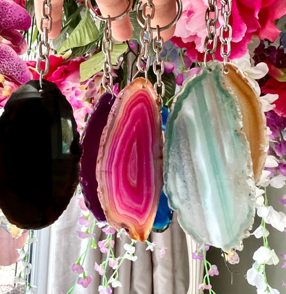 Crystal Gemstone Keyring Agate Slice