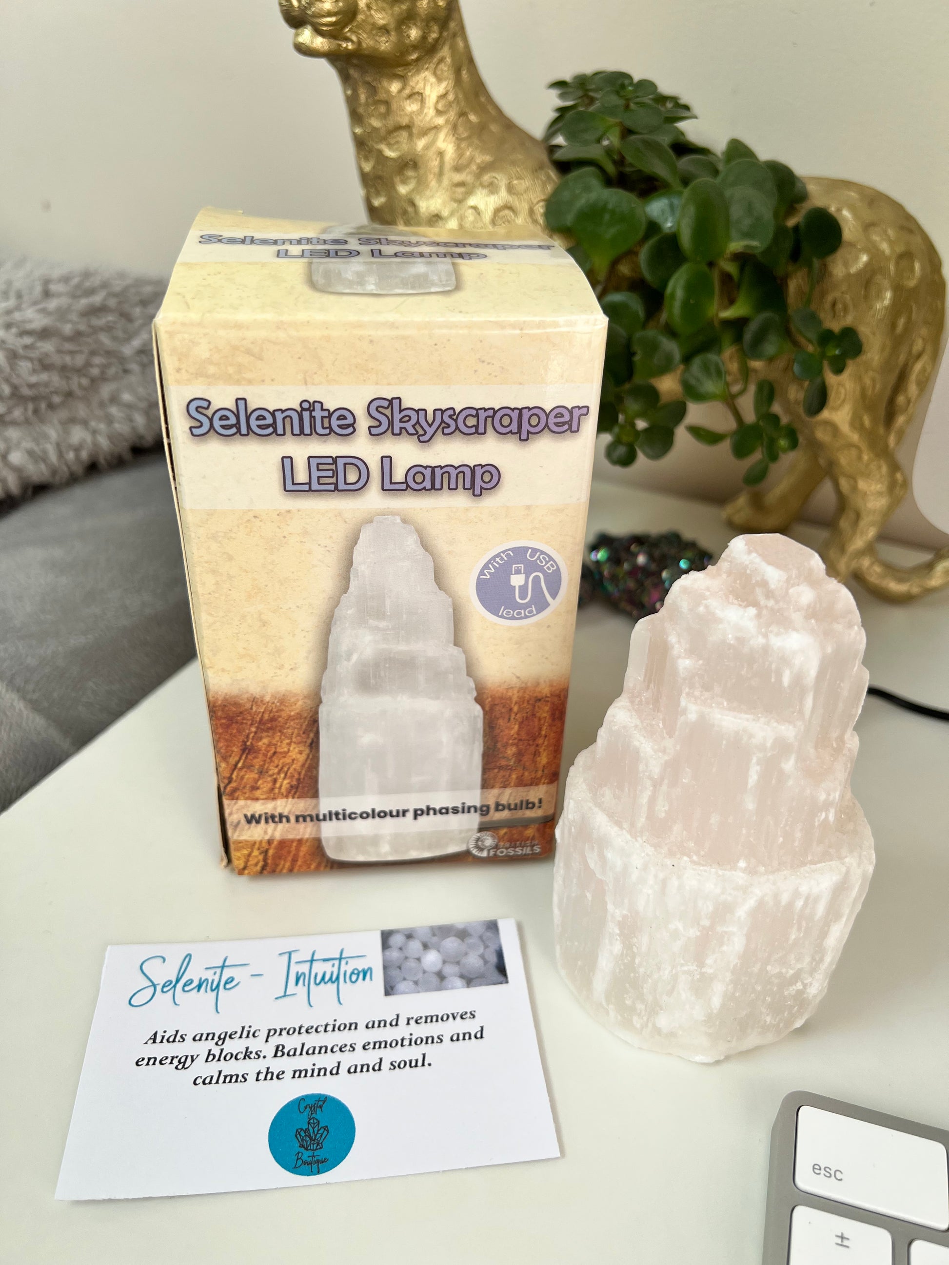 Selenite Satin Spar LED Mini Skyscraper Lamp