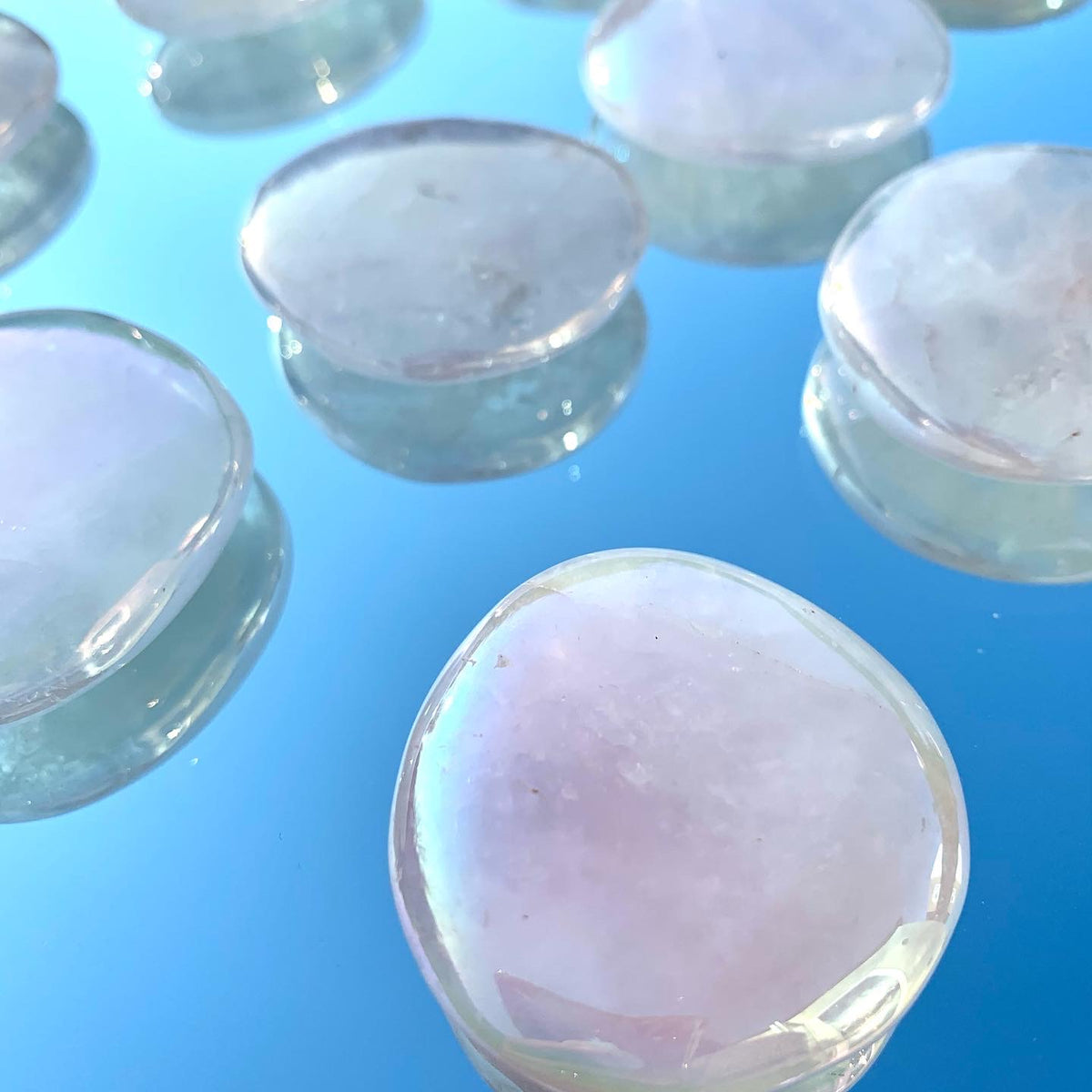 Rose Quartz Aura Plated Pebble - CrystalBoutique.co.uk