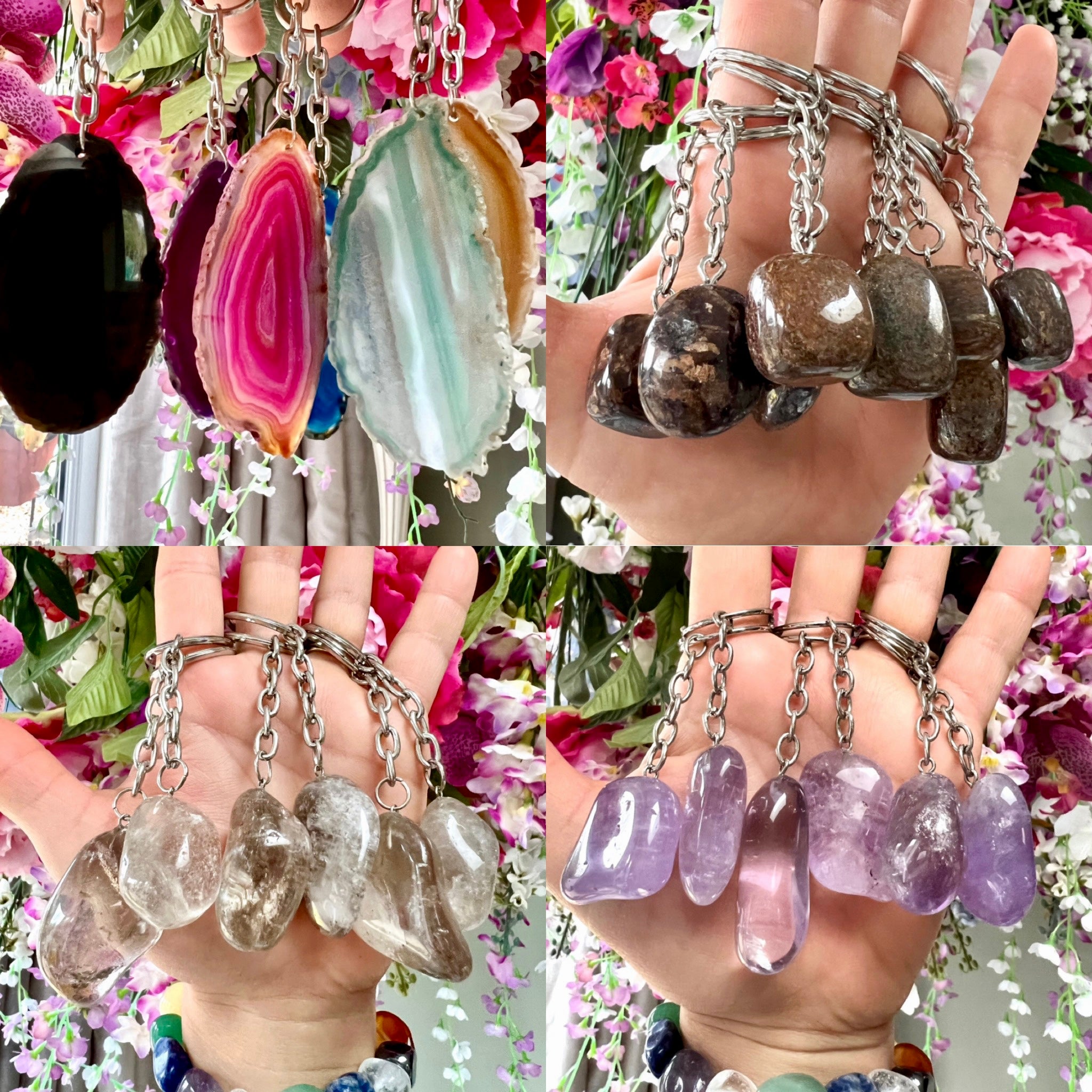 Netted Crystal Key Rings Crystal Gemstone Assorted Keyring Keychain – CrystalBoutique.co.uk