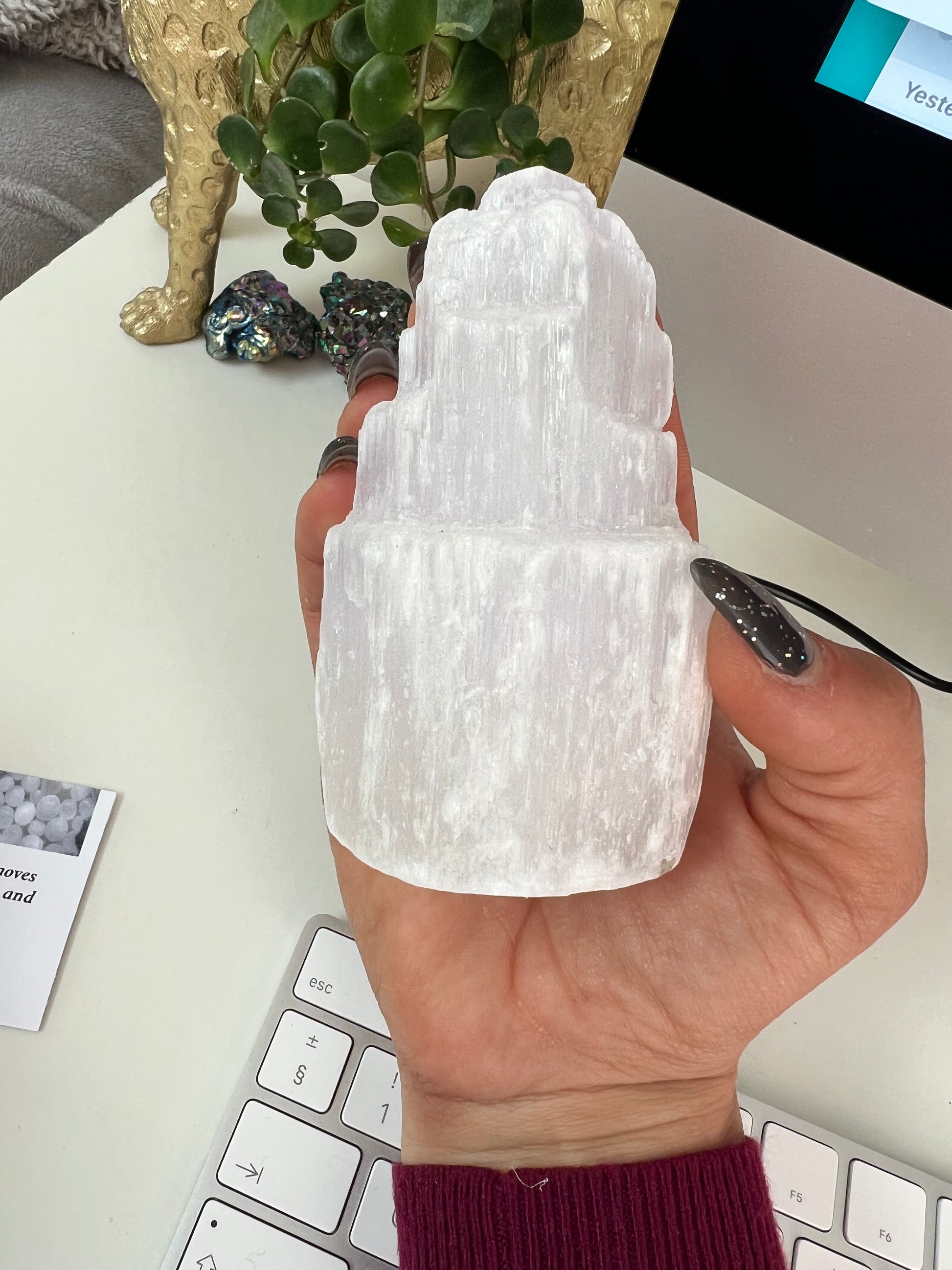 Selenite Satin Spar LED Mini Skyscraper Lamp