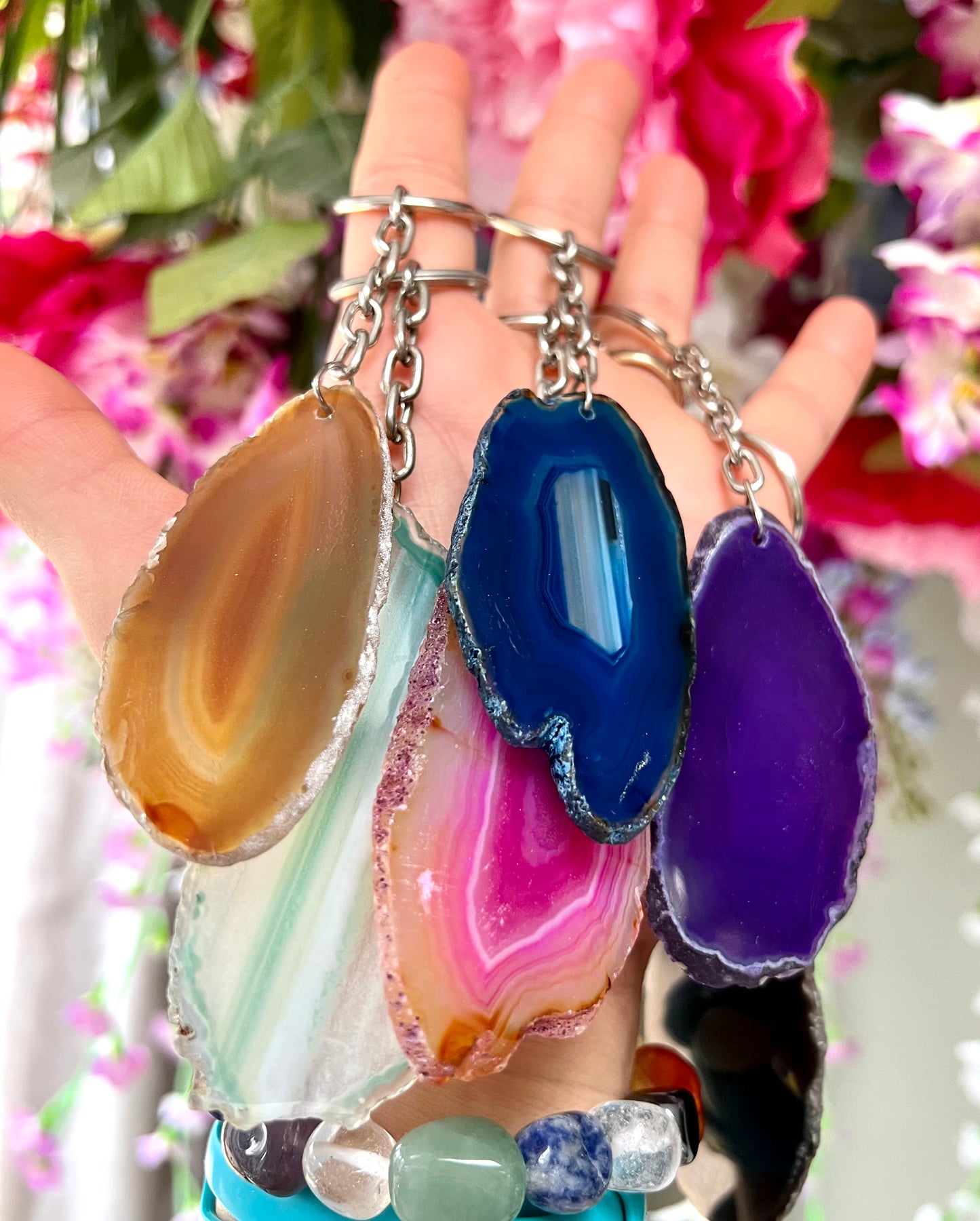 Crystal Gemstone Keyring Agate Slice