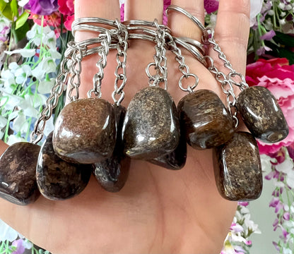 Crystal Gemstone Keyring Bronzite