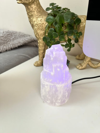 Selenite Satin Spar LED Mini Skyscraper Lamp