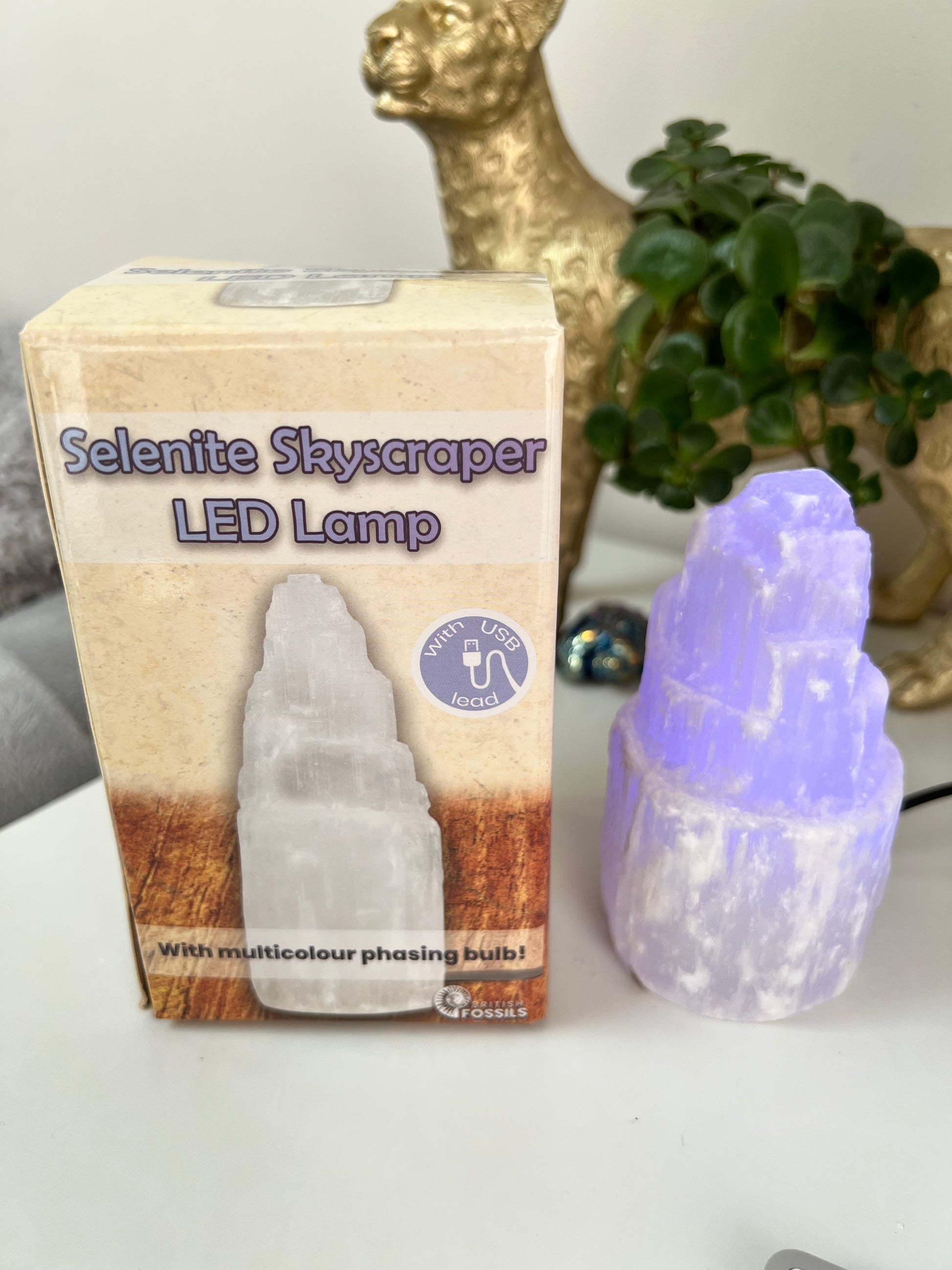Selenite Satin Spar LED Mini Skyscraper Lamp
