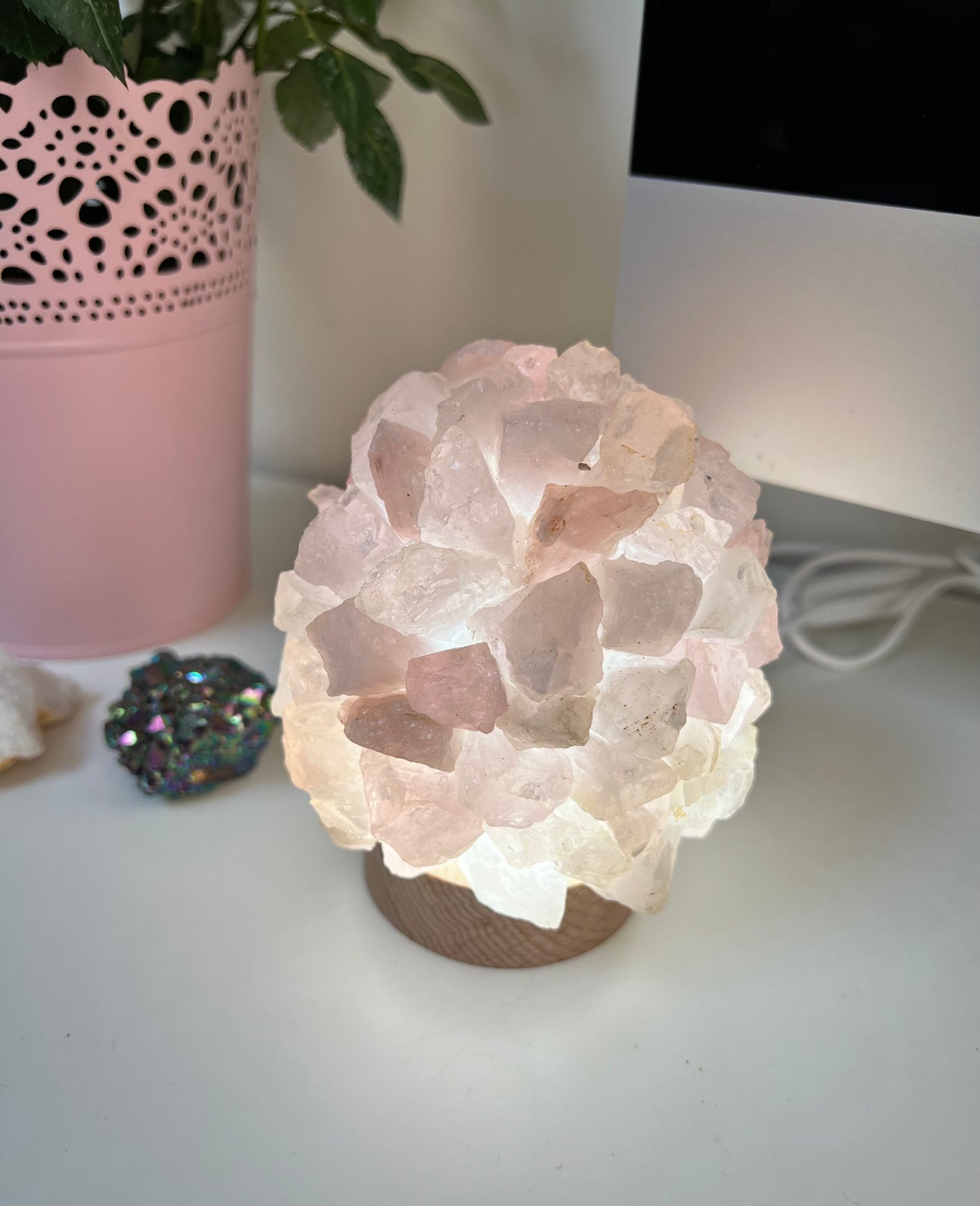 Crystal USB Desk Lamp Rose Quartz 