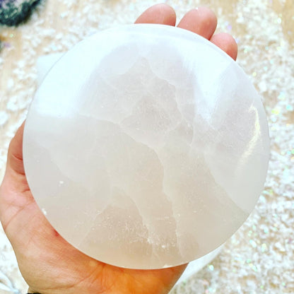 Selenite Satin Spar Charging Plate 10cm Round