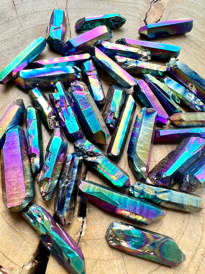 Celestial Rainbow Aura Rough Quartz Crystal Point