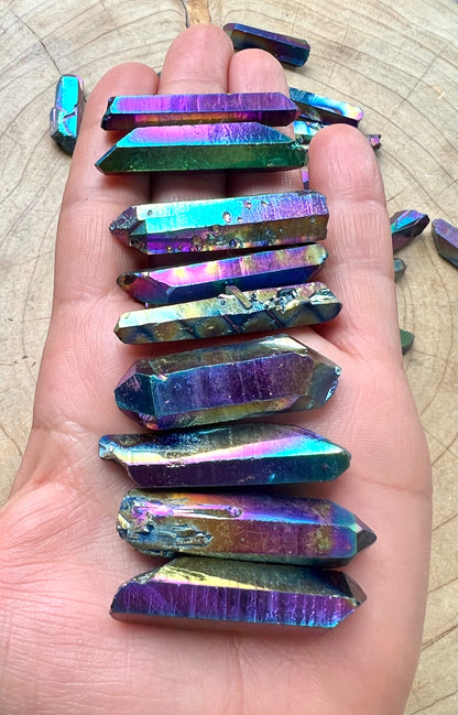 Celestial Rainbow Aura Rough Quartz Crystal Point