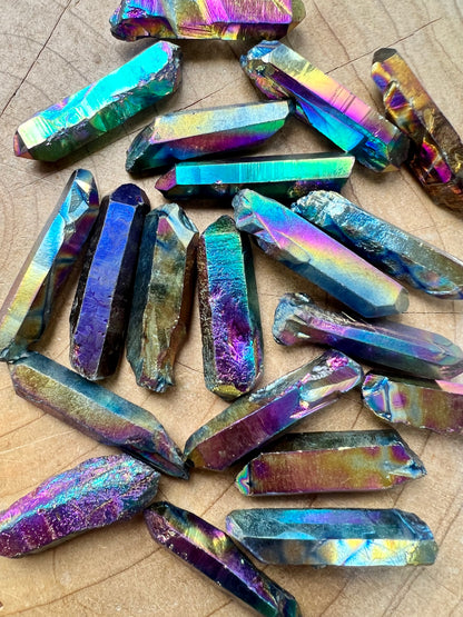 Celestial Rainbow Aura Rough Quartz Crystal Point