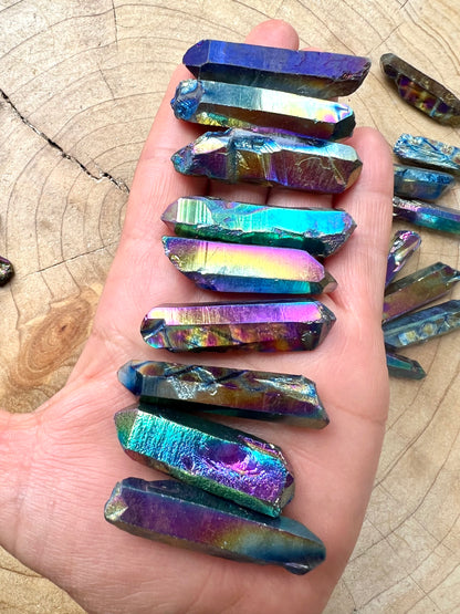 Celestial Rainbow Aura Rough Quartz Crystal Point