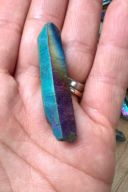Celestial Rainbow Aura Rough Quartz Crystal Point