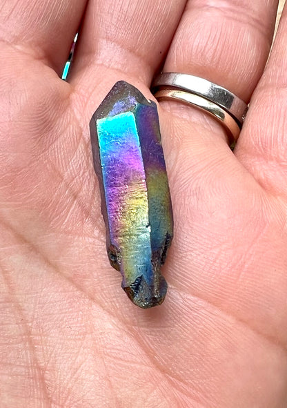 Celestial Rainbow Aura Rough Quartz Crystal Point