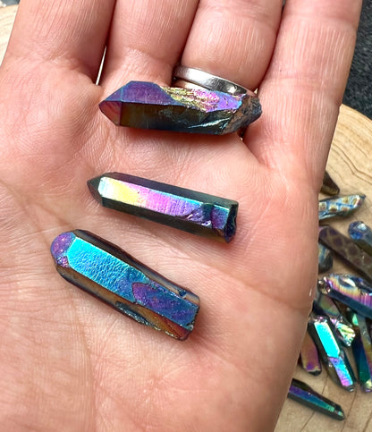 Celestial Rainbow Aura Rough Quartz Crystal Point