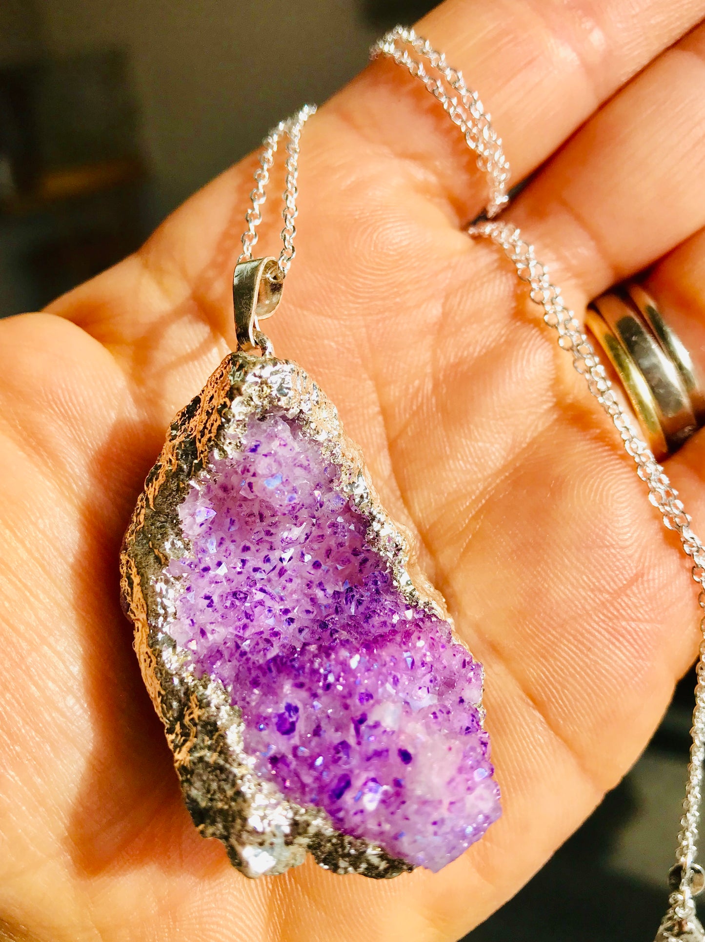 Druzy Crystal Healing Quartz Pendant Necklace - Lilac - Crystal Boutique.co.uk 