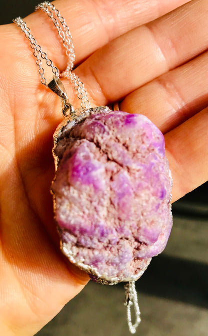 Druzy Crystal Healing Quartz Pendant Necklace - Lilac - Crystal Boutique.co.uk 