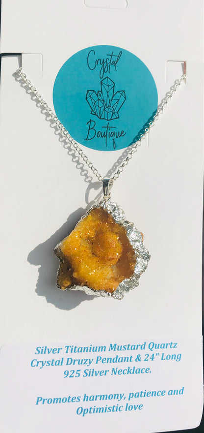 Druzy Crystal Healing Quartz Slice Pendant Necklace - Mustard - Crystal Boutique.co.uk 