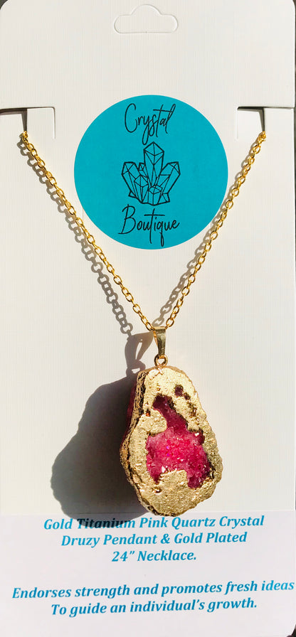Druzy Crystal Healing Pendant Necklace 