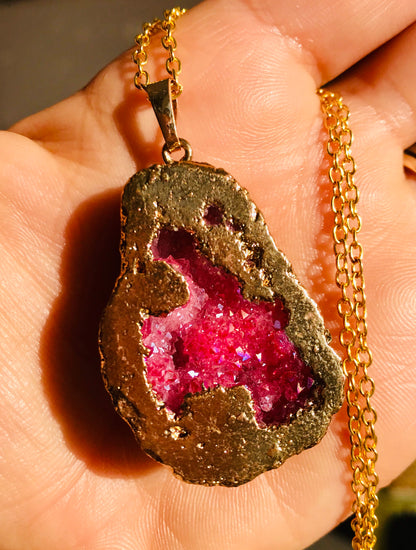 Druzy Crystal Healing Pendant Necklace 