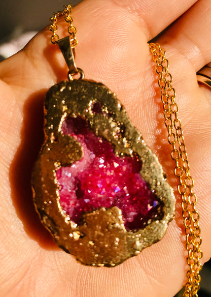 Druzy Crystal Healing Pendant Necklace 