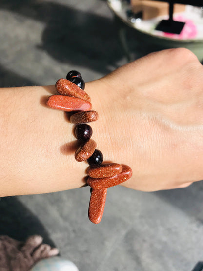 Goldstone Irregular & Garnet Handmade Crystal Healing Beaded Stretch Bracelet - Crystal Boutique.co.uk 