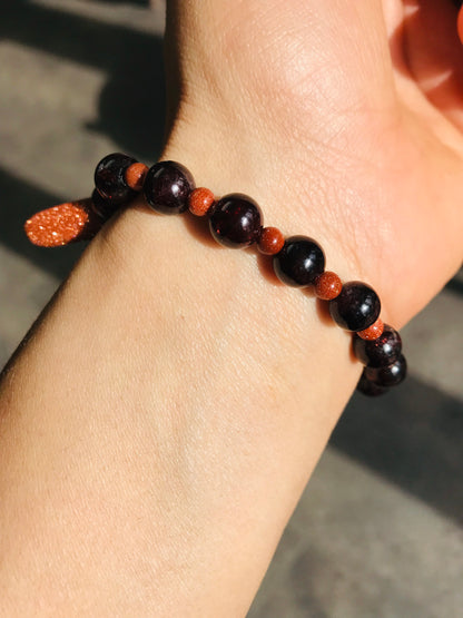 Goldstone Irregular & Garnet Handmade Crystal Healing Beaded Stretch Bracelet - Crystal Boutique.co.uk 