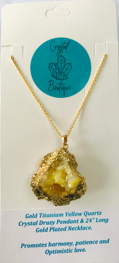 Druzy Crystal Healing Quartz Geode Pendant Necklace - Yellow - Crystal Boutique.co.uk 