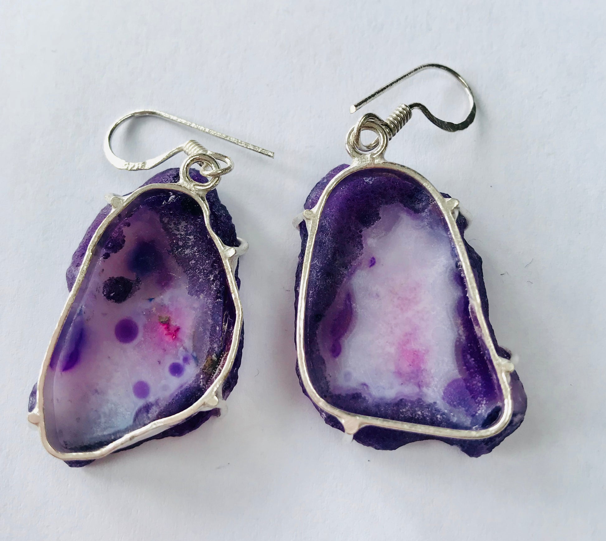 Druzy Crystal Geode Slice Gemstone Earrings Purple Collection - Crystal Boutique.co.uk 