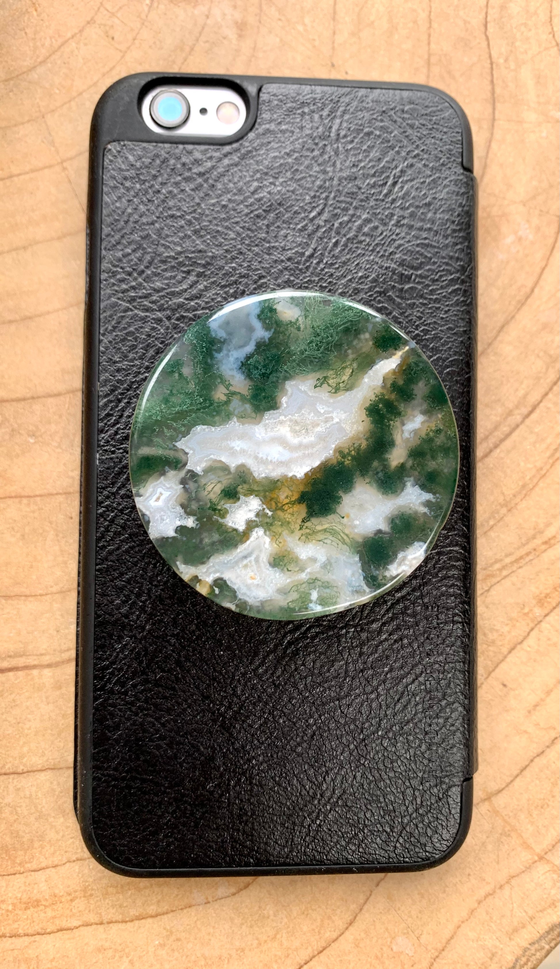 Moss Agate Crystal Phone Grips