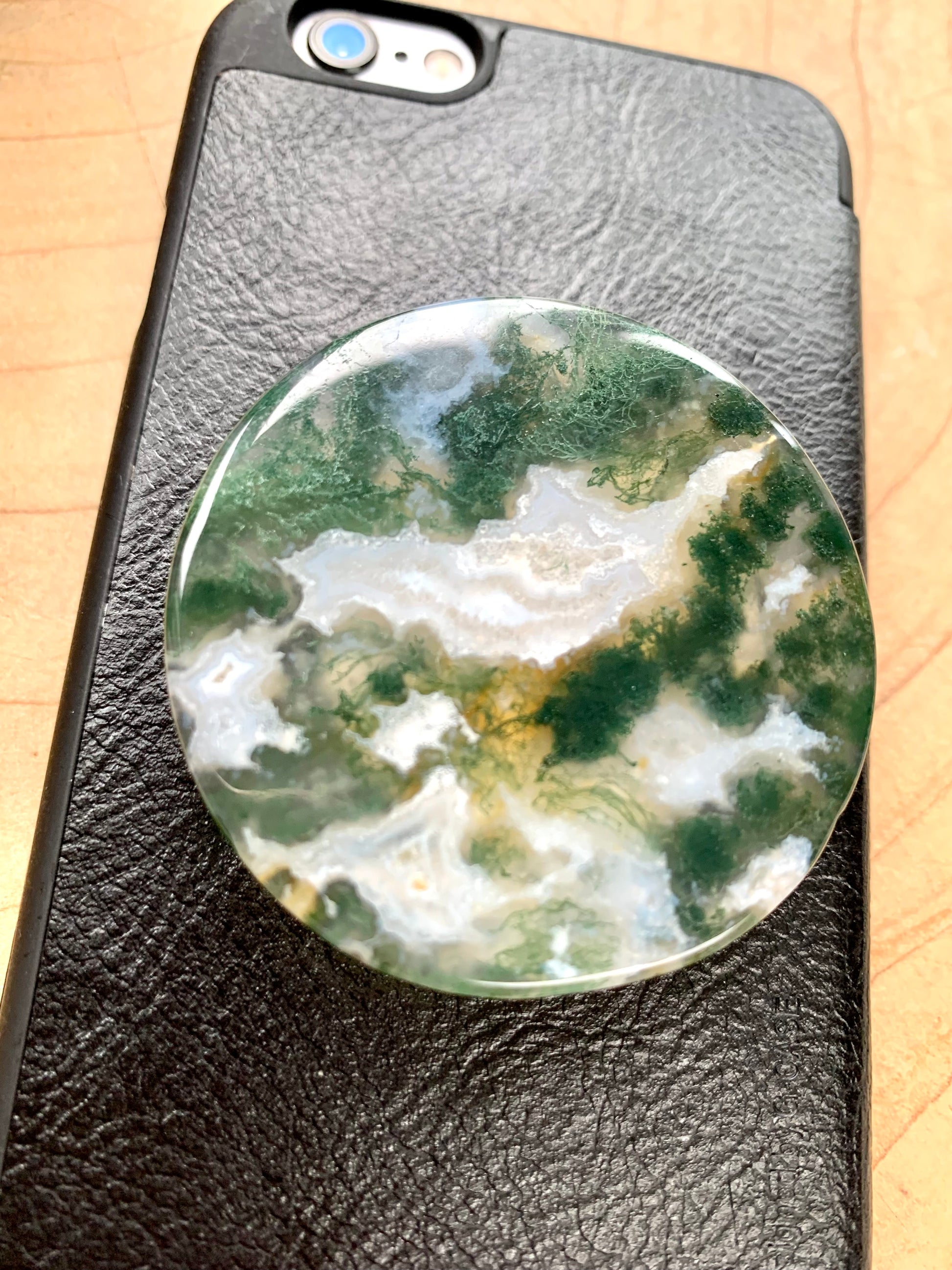 Moss Agate Crystal Phone Grips