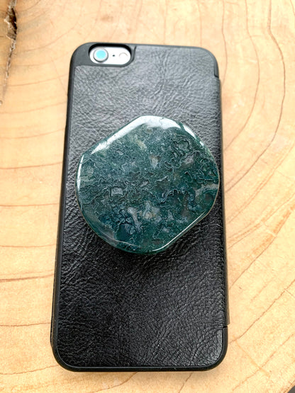 Moss Agate Crystal Phone Grips