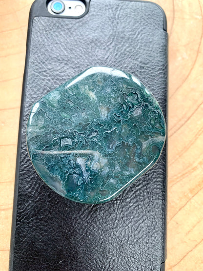 Moss Agate Crystal Phone Grips