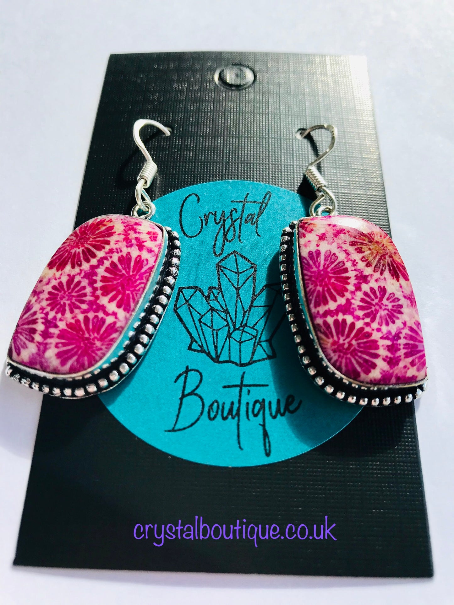 Agate Fossil Coral Crystal Earrings - Pink - Crystal Boutique.co.uk 