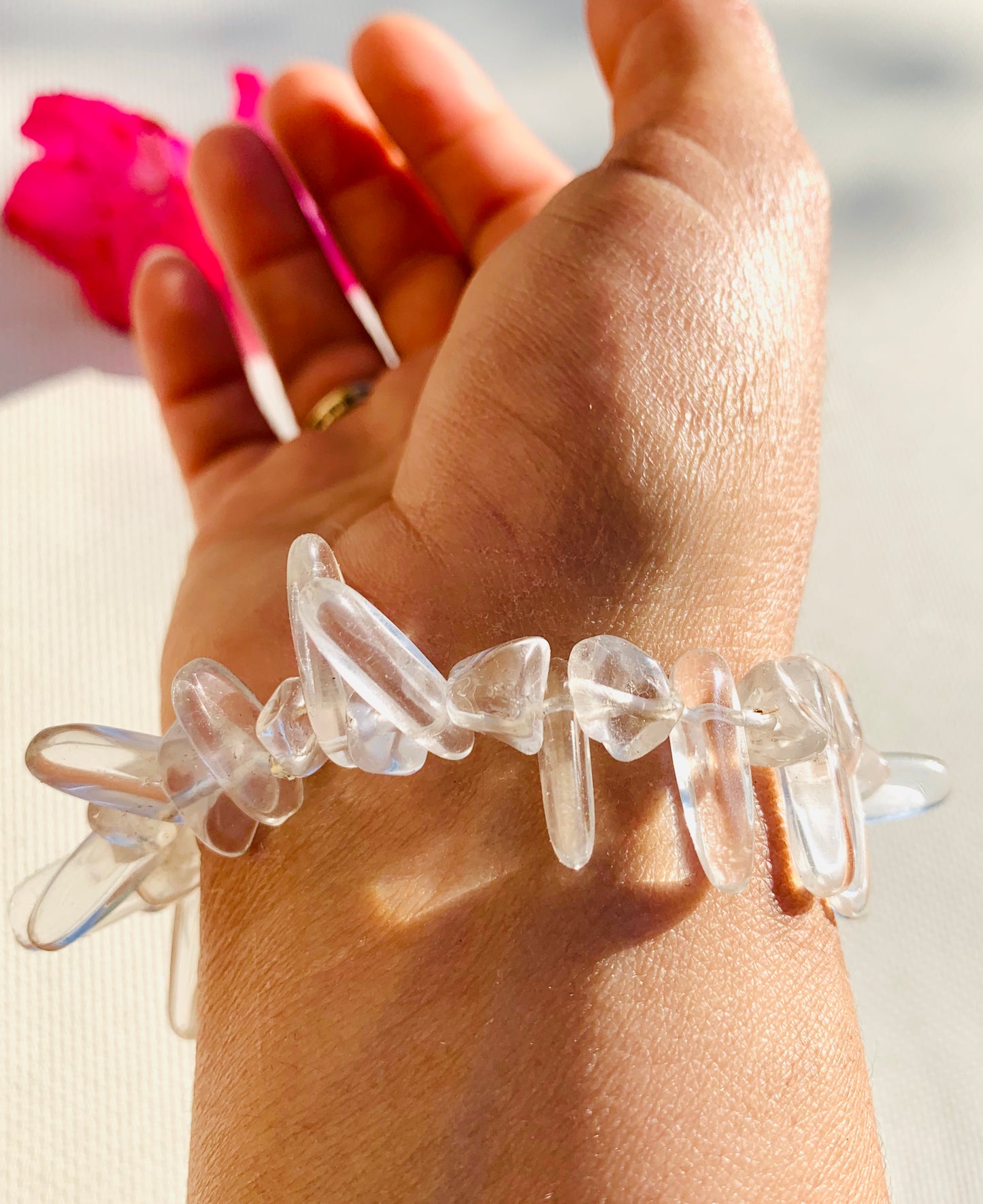 Clear Quartz Irregular Crystal Beaded Stretch Bracelet - Crystal Boutique.co.uk 